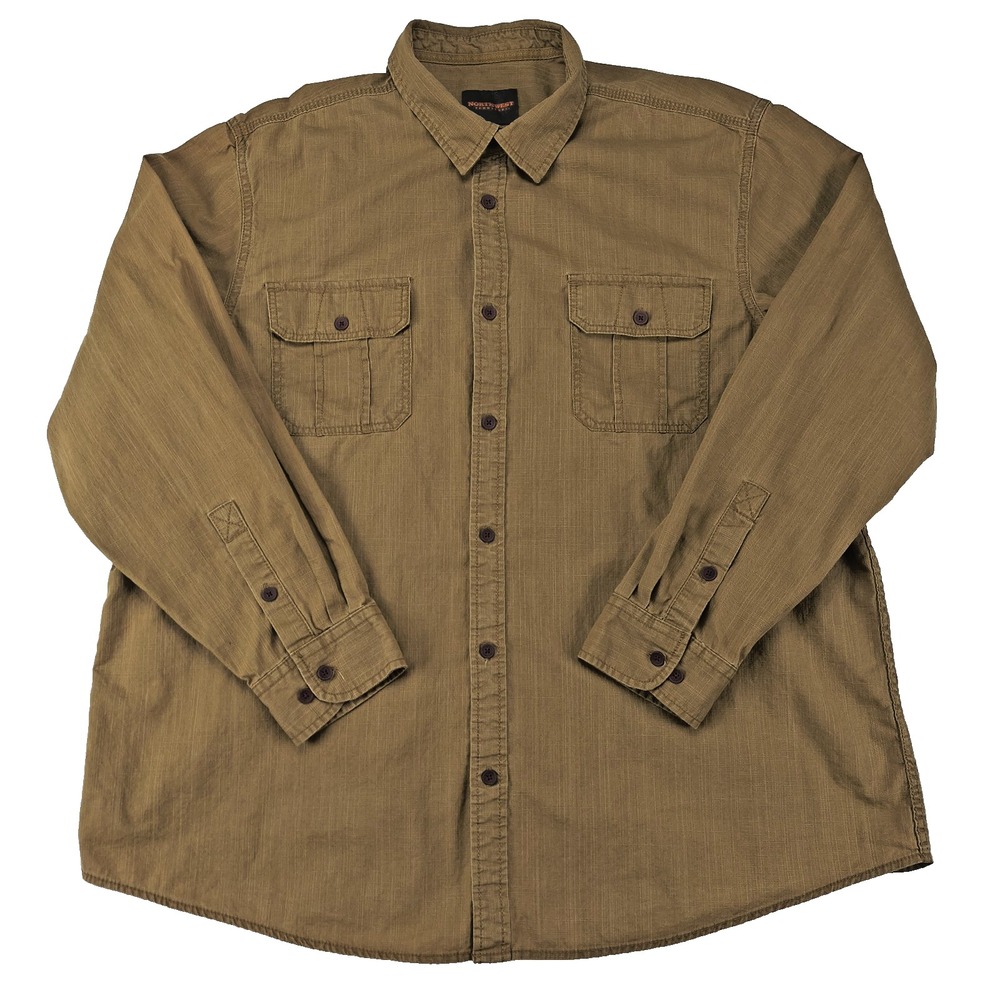Northwest Territory Mens XXL Brown Cotton Long Sleeve Button Up Work Shirt 5015